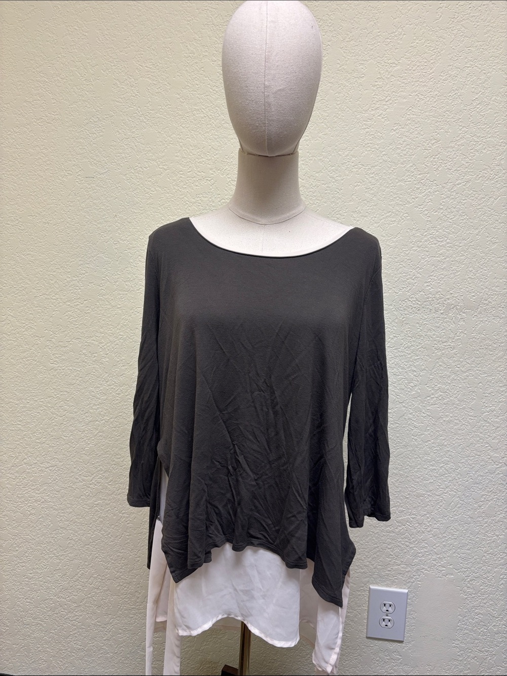 LC Lauren Conrad Charcoal Layered Boatneck Blouse